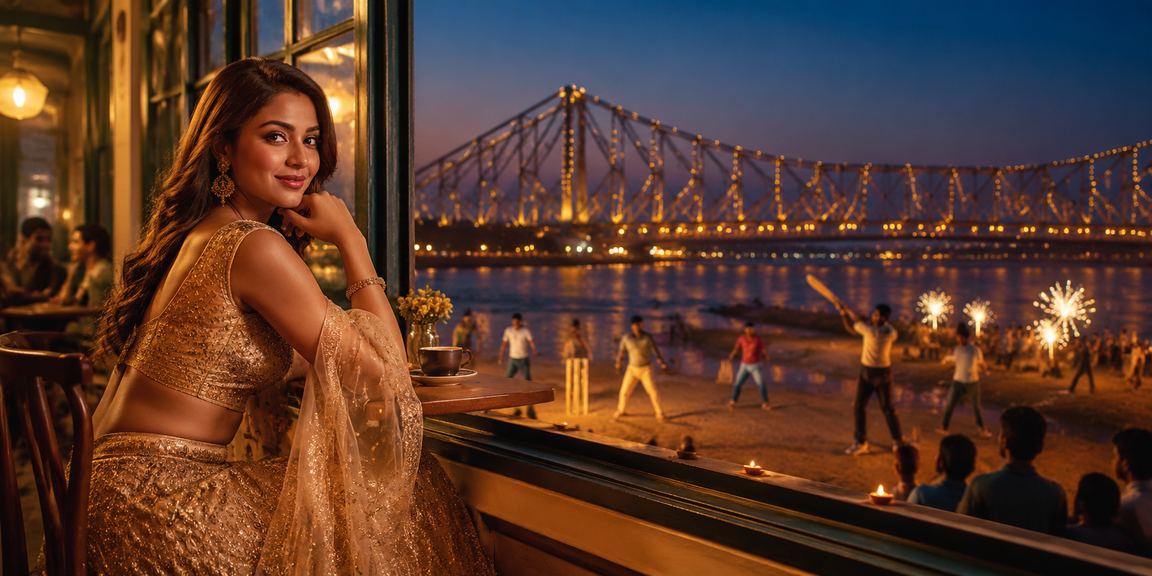 Evening at Howrah Bridge with cricket fans